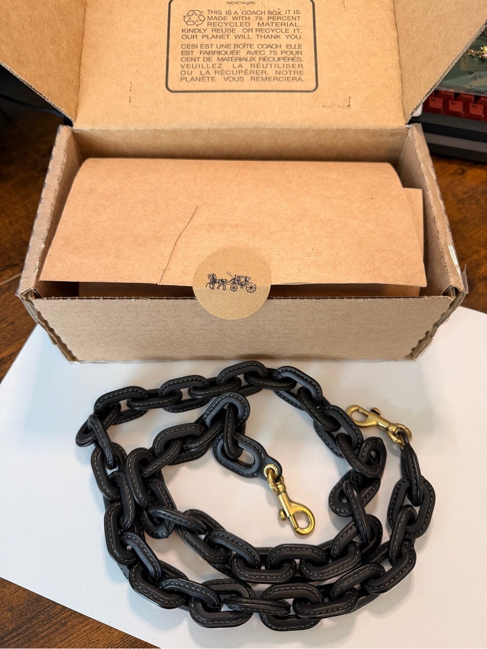 Coach Black Leather long chain.